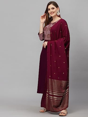 KLOSIA Women Viscose Embroidered Kurta And Pant Set With Dupatta, Kurta Set